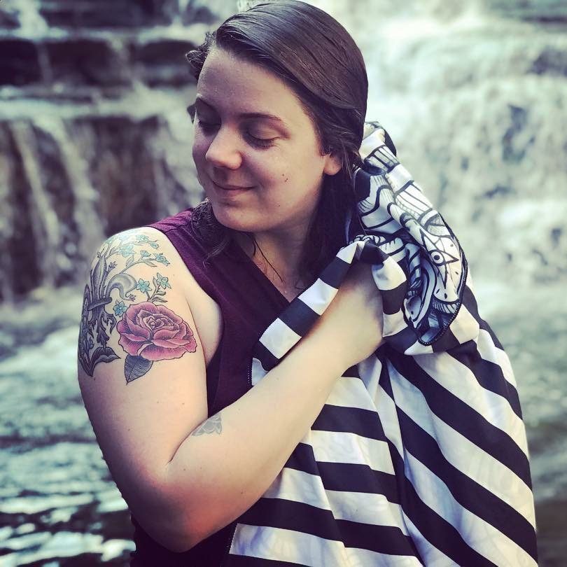 woman with quick-dry towel wrapped around her